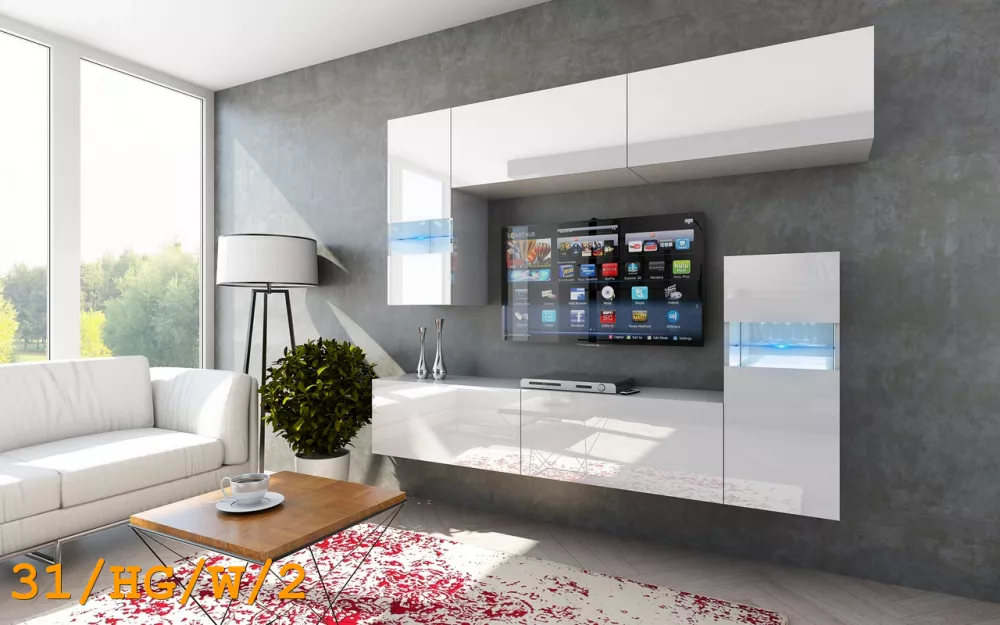 Sekcija Concept 31 ar LED · Balts · 203 × 35 × 165 cm