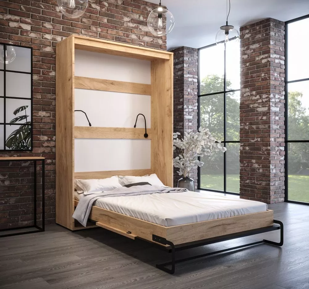 Gulta Case Loft V LED ar stelāžu Guļamvietas platums: 140 cm, Korpusa krāsa: ozols kraft zelts, Guļamvietas garums: 200 