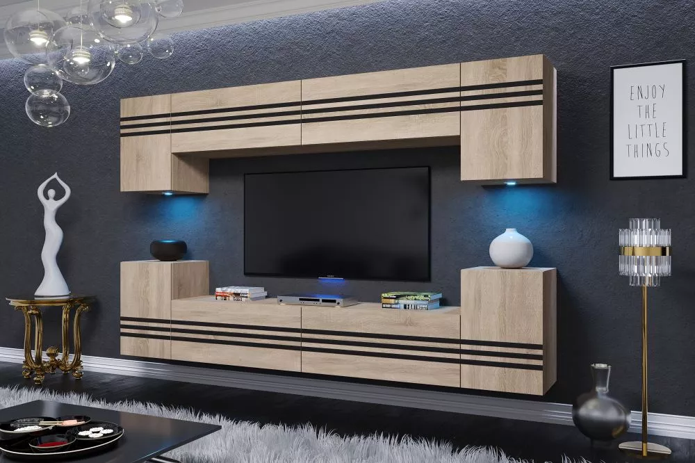 Sekcija Cereo ar LED · Ozols sonoma · 240 × 35 × 170 cm