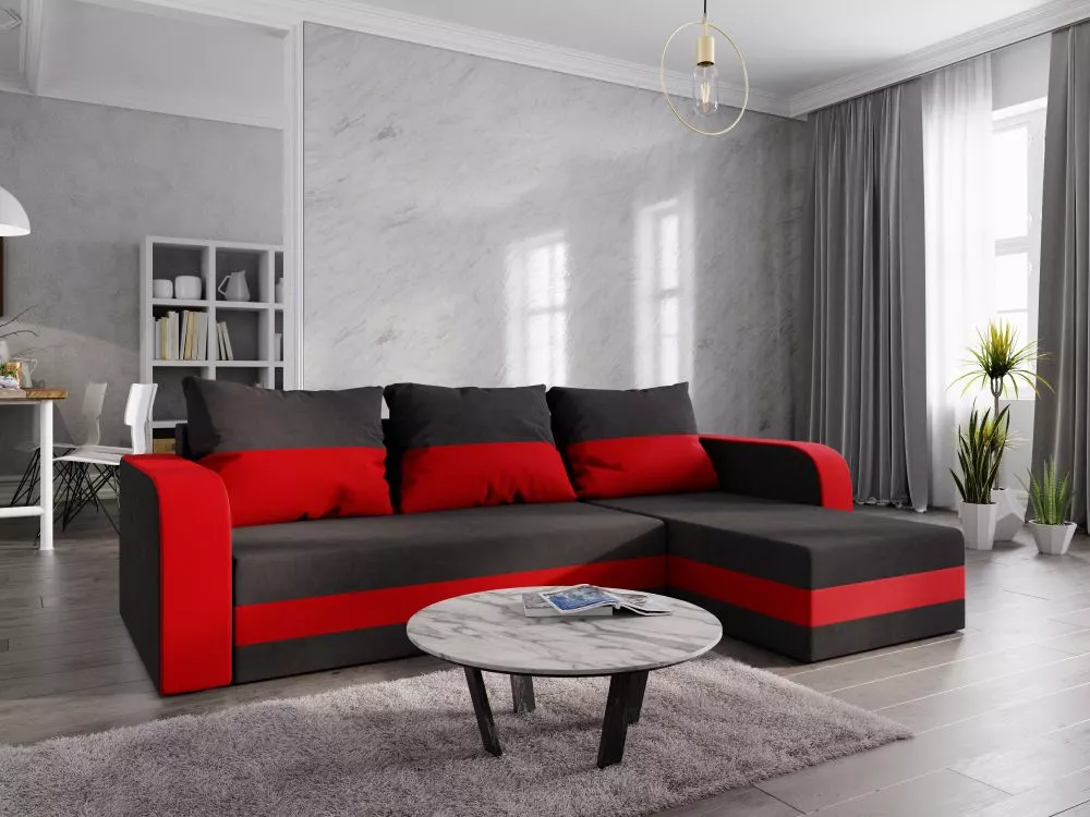 Dīvāns Hewlet Bis standard · Melns + sarkans · 139 × 240 × 80 cm