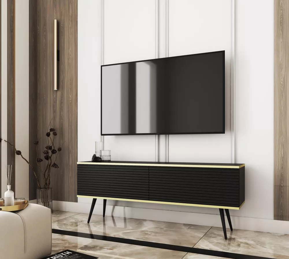 TV tumba Oro MDF Black · Melns · 135 × 32 × 53 cm