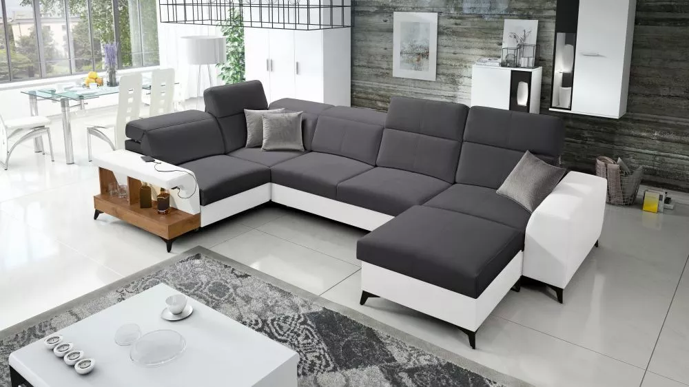 Dīvāns Belutti 4 Lancelot Standard ar LED · Grafīts + balts · 212 × 362 × 84 cm