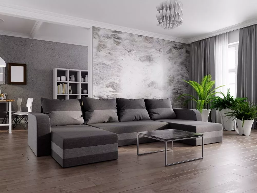 Dīvāns Hewlet U Bis standard · Tumši pelēks + pelēks · 139 × 313 × 80 cm