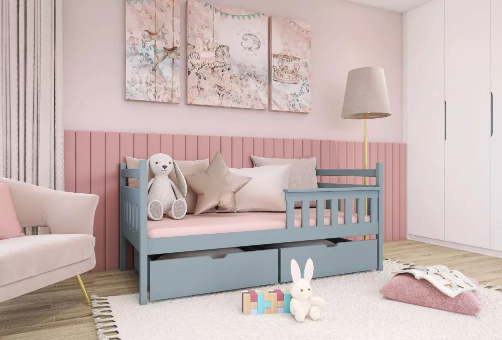 Bērnu gulta Emma Classic ar stelāžu Guļamvietas platums: 80 cm, Guļamvietas garums: 180 cm, · Pelēks · 87 × 188 × 85 cm