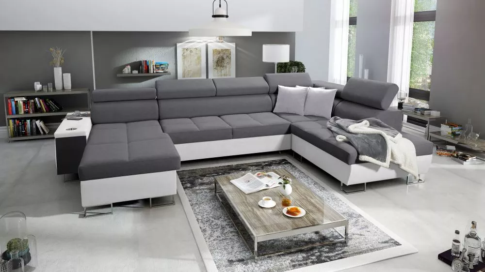 Dīvāns Morena 6 Premium Standard · Tumši pelēks + balts · 221 × 360 × 84 cm