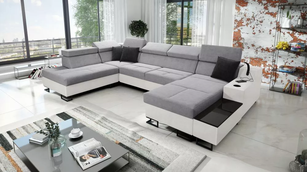 Dīvāns Alicante 6 Whisper Eco Standard · Pelēks + balts · 223 × 361 × 81 cm