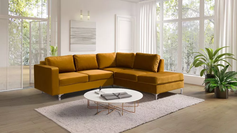 Dīvāns Orlando Velvet Standard · Tumši dzeltens · 212 × 235 × 85 cm