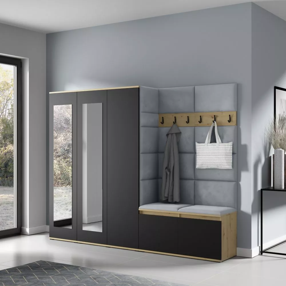 Apavu plaukts Emi 15 Trinity Korpusa krāsa: ozols artisan + melns, · 235 × 185 × 40 cm