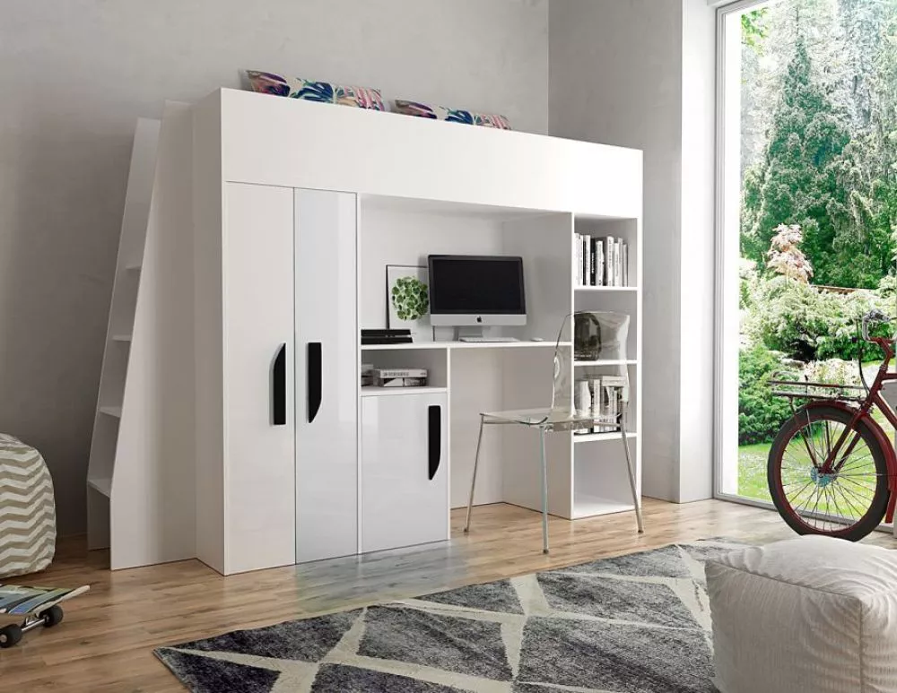 Bērnu gulta Party 15S ar stelāžu Guļamvietas platums: 90 cm, Guļamvietas garums: 200 cm, · 95 × 230 × 165 cm