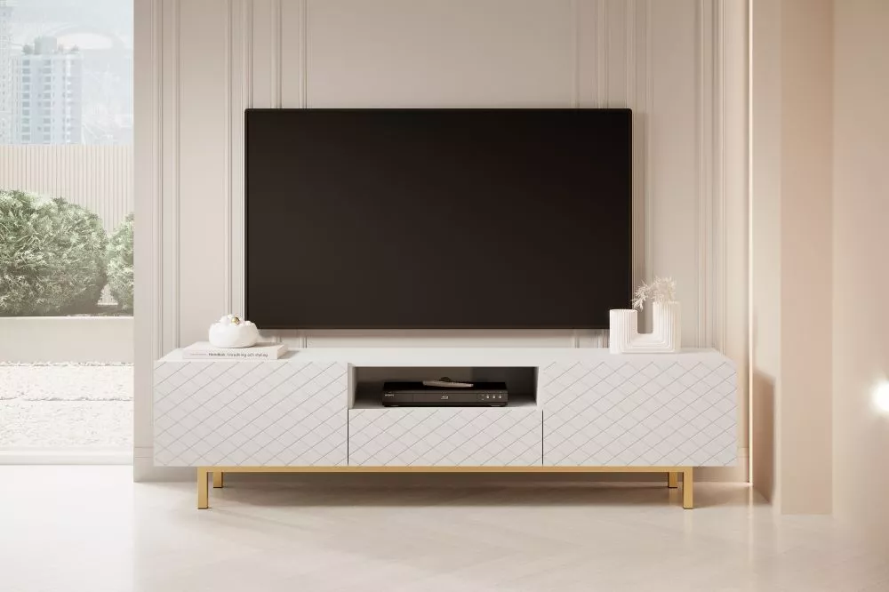TV tumba Scalia 2 RTV 190 2K1SZ Gold · Balts · 190 × 42 × 49 cm
