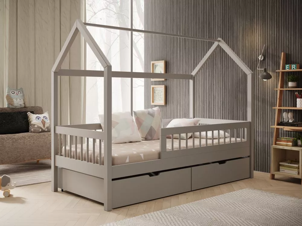 Bērnu gulta Galicja ar stelāžu Guļamvietas platums: 70 cm, Guļamvietas garums: 140 cm, · Pelēks · 77 × 146 × 145 cm