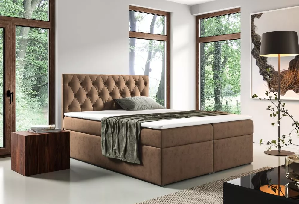Gulta Boxspring 56 standard Guļamvietas platums: 120 cm, Guļamvietas garums: 200 cm, · Gaiši brūns · 121 × 210 × 122 cm