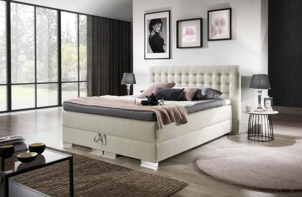 Gulta Kacper 2 Boxspring Standard Guļamvietas platums: 200 cm, Guļamvietas garums: 200 cm, · Krēma · 220 × 212 × 109 cm