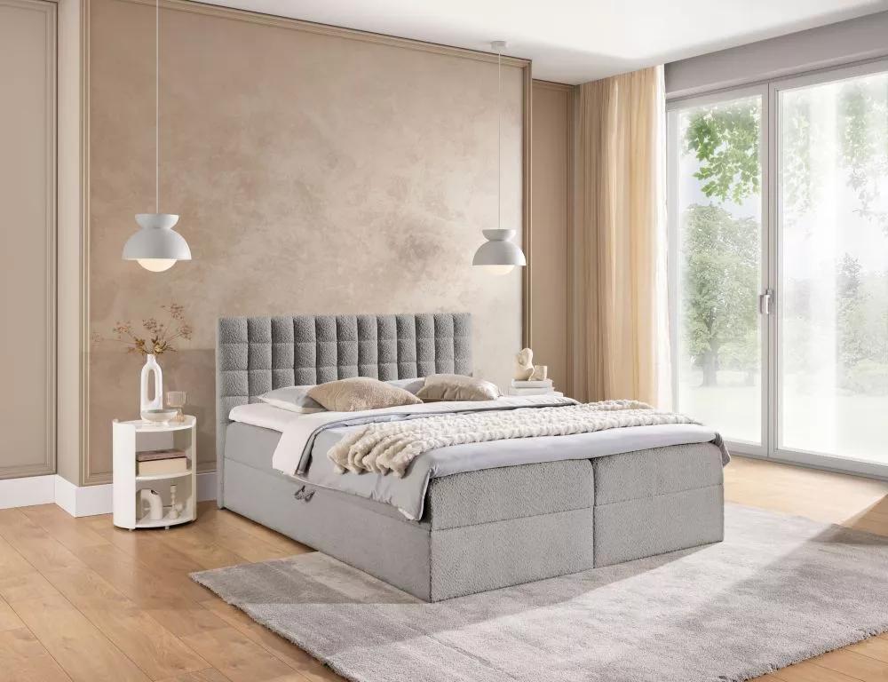 Gulta Figo Boxspring Standard Guļamvietas platums: 160 cm, Guļamvietas garums: 200 cm, · Pelēks · 164 × 208 × 103 cm