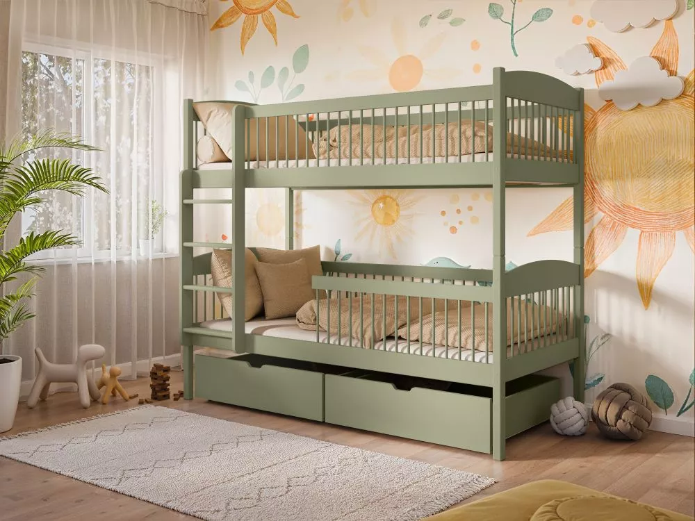 Bērnu gulta Luna 80x180 ar stelāžām Guļamvietas platums: 80 cm, Guļamvietas garums: 180 cm, · Olīvu · 87 × 188 × 162 cm