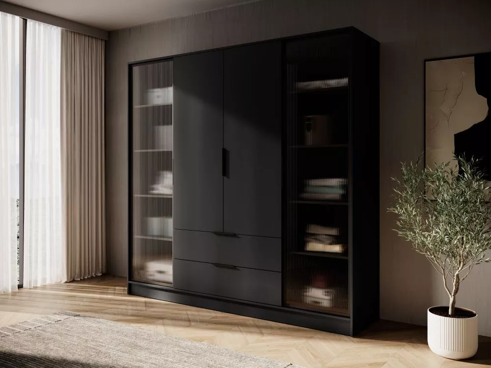 Skapis Kelly 4DRD ar LED · Melns · 206 × 51 × 200 cm