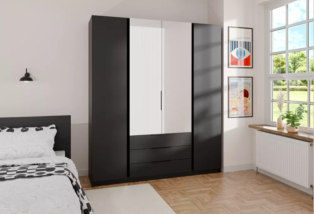 Skapis Kaja 2F2M3S · Melns · 200 × 62 × 239 cm
