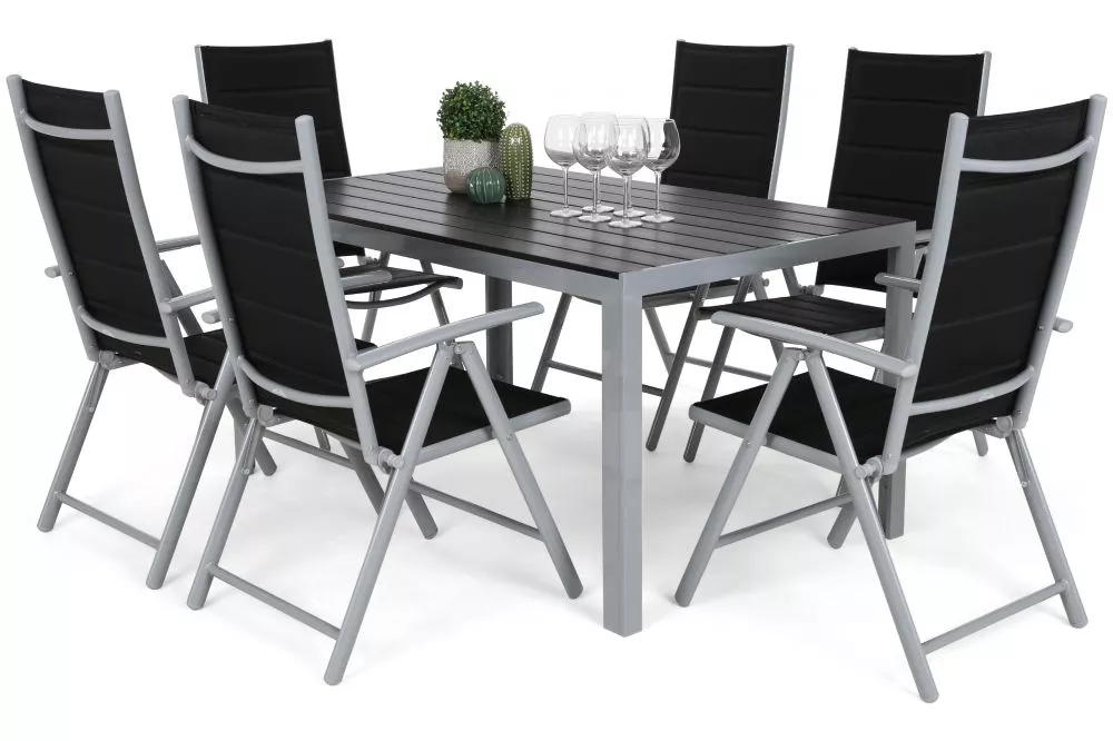 Komplekts Ibiza 6+1 Personu skaits: 6, Korpusa krāsa: melns, Elementu krāsa: sudraba, · 150 cm