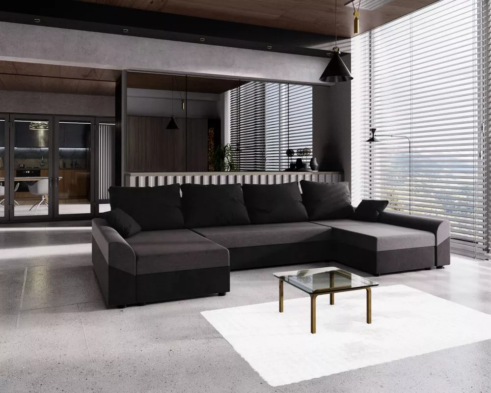 Dīvāns Denver U standard · Tumši pelēks + melns · 139 × 321 × 80 cm