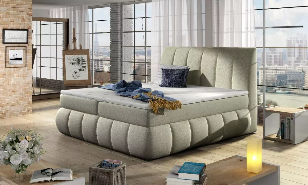 Gulta Vincenzo Boxspring Lux standard Guļamvietas platums: 180 cm, Guļamvietas garums: 200 cm, · Ekru · 200 × 224 × 126 