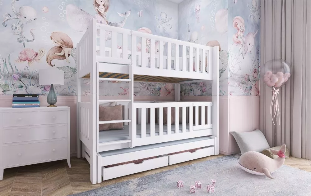 Bērnu gulta Agata 80x180 ar stelāžām Guļamvietas platums: 80 cm, Guļamvietas garums: 180 cm, · Balts · 96 × 188 × 164 cm