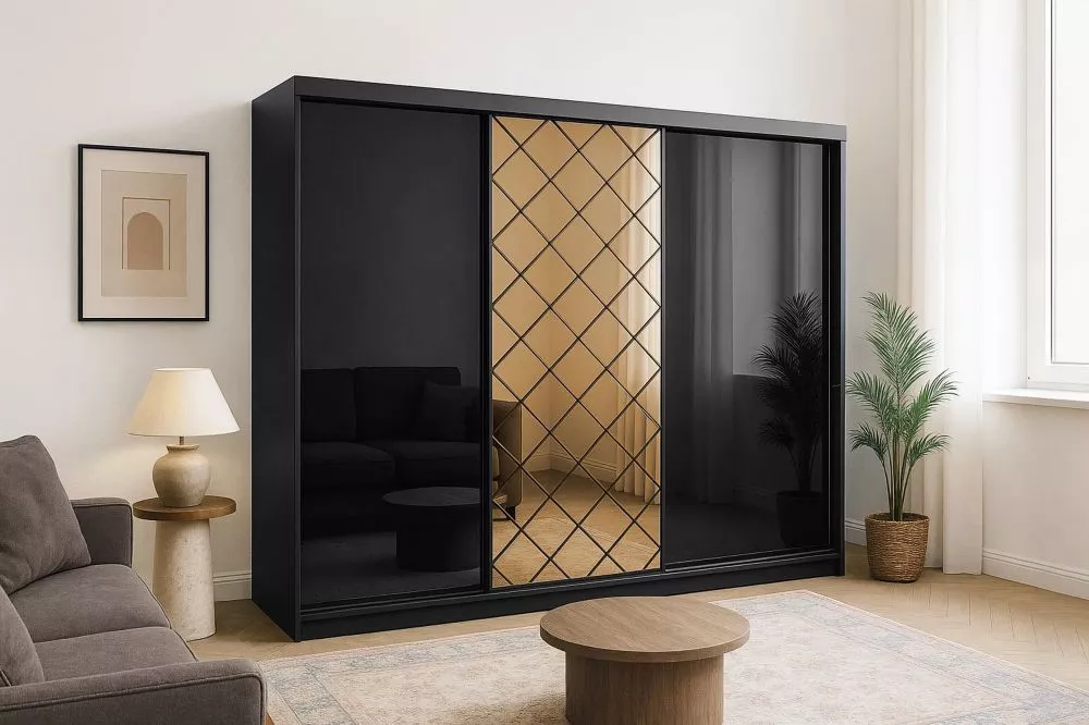 Skapis Caro 250 · Melns · 250 × 62 × 217 cm