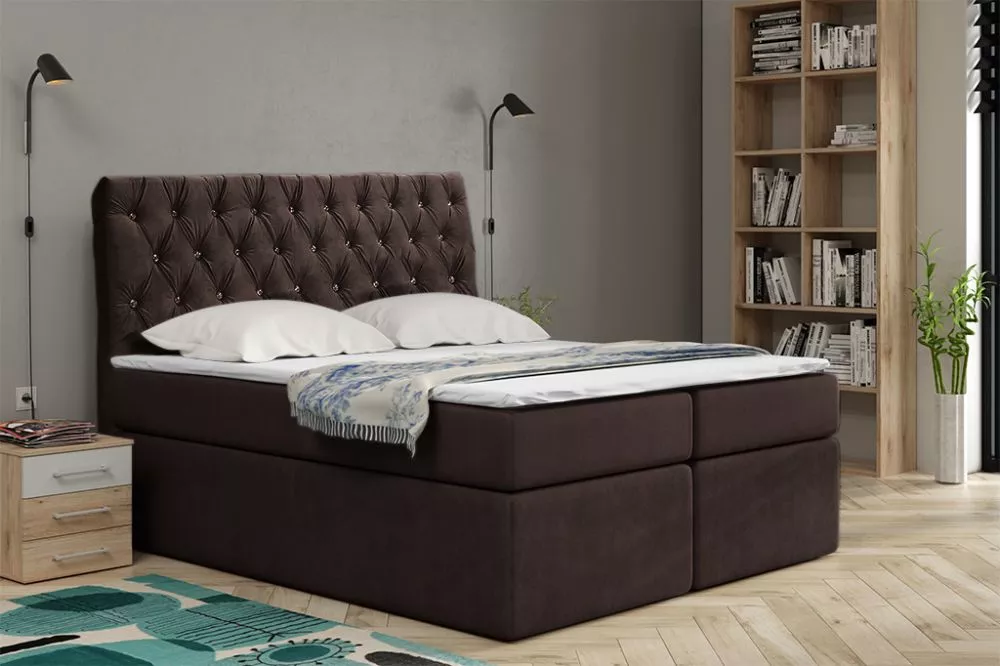 Gulta Boxspring 58 standard Guļamvietas platums: 140 cm, Guļamvietas garums: 200 cm, · Tumši brūns · 141 × 210 × 122 cm