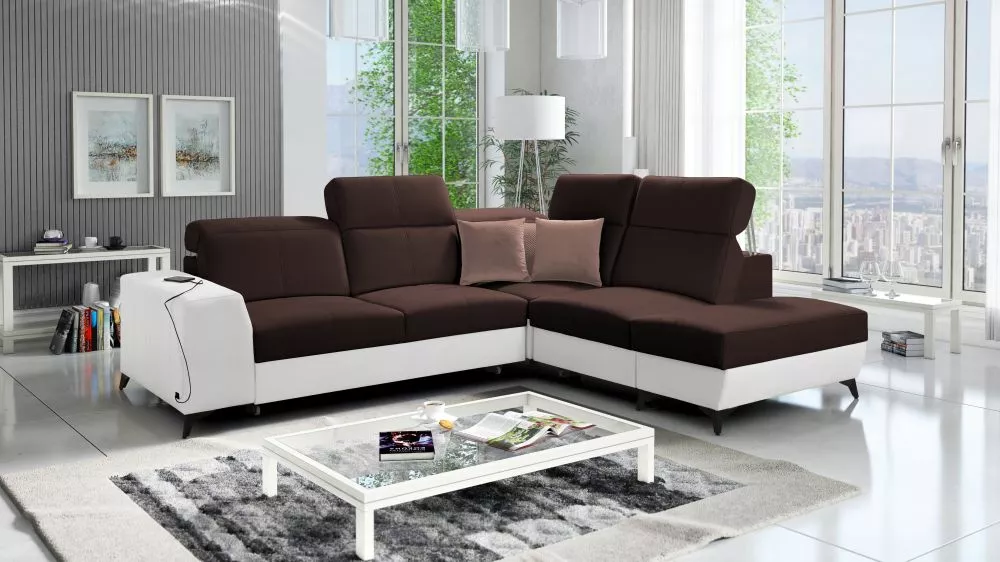 Dīvāns Belutti 7 Mix Standard · Tumši brūns + balts · 236 × 288 × 84 cm
