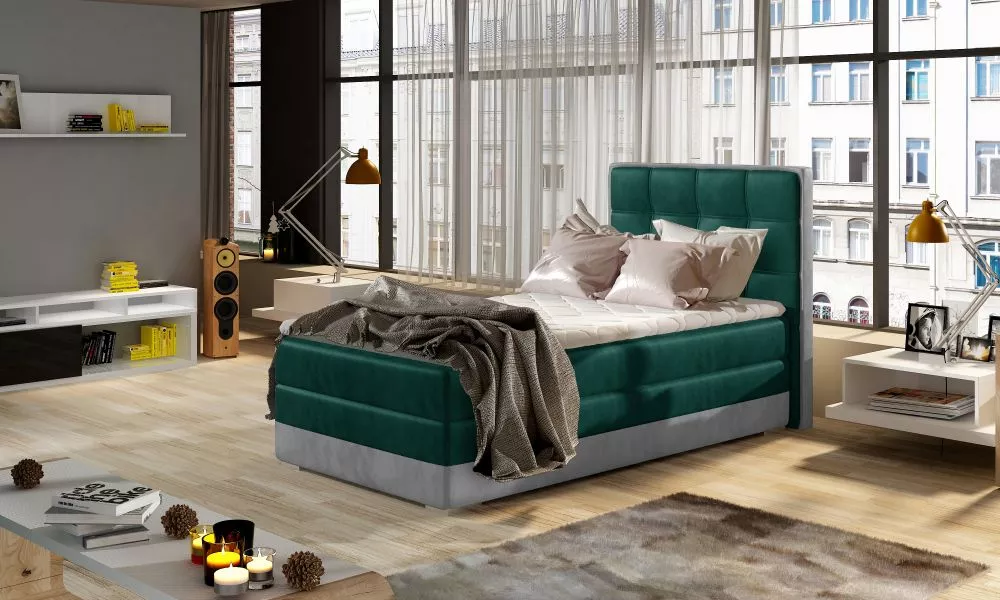 Gulta Aster 90x200 Boxspring standard Guļamvietas platums: 90 cm, Guļamvietas garums: 200 cm, · Zaļš + pelēks · 95 × 205