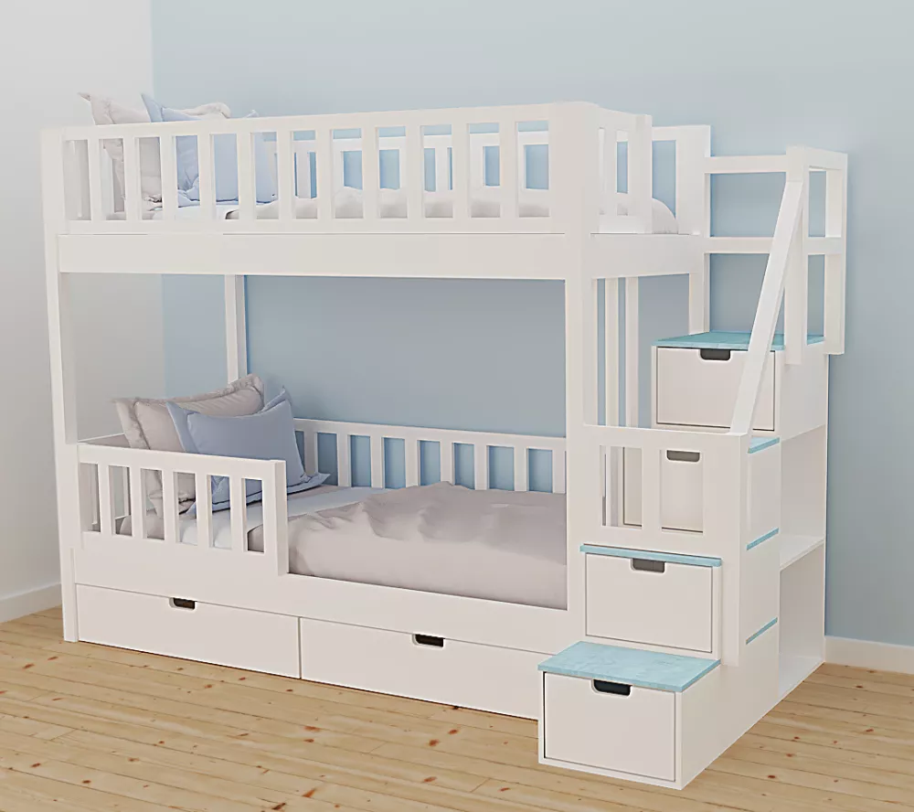 Bērnu gulta 111P ar stelāžām Kāpņu puse: Pa labi, Guļamvietas platums: 90 cm, Guļamvietas garums: 200 cm, · 118 × 252 × 