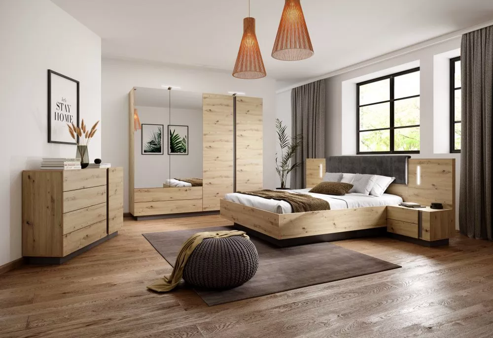 Gulta Arco N+O LED ar stelāžu Guļamvietas platums: 160 cm, Korpusa krāsa: ozols artisan, Guļamvietas garums: 200 cm, ste