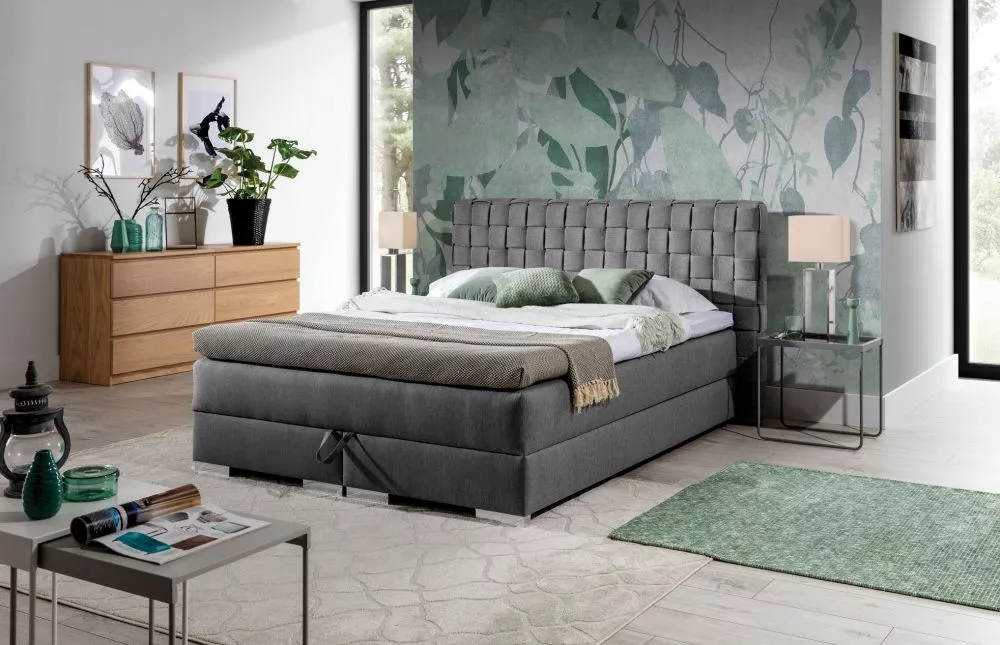 Gulta Kacper 4 Boxspring Standard Guļamvietas platums: 140 cm, Guļamvietas garums: 200 cm, · Pelēks · 160 × 212 × 109 cm