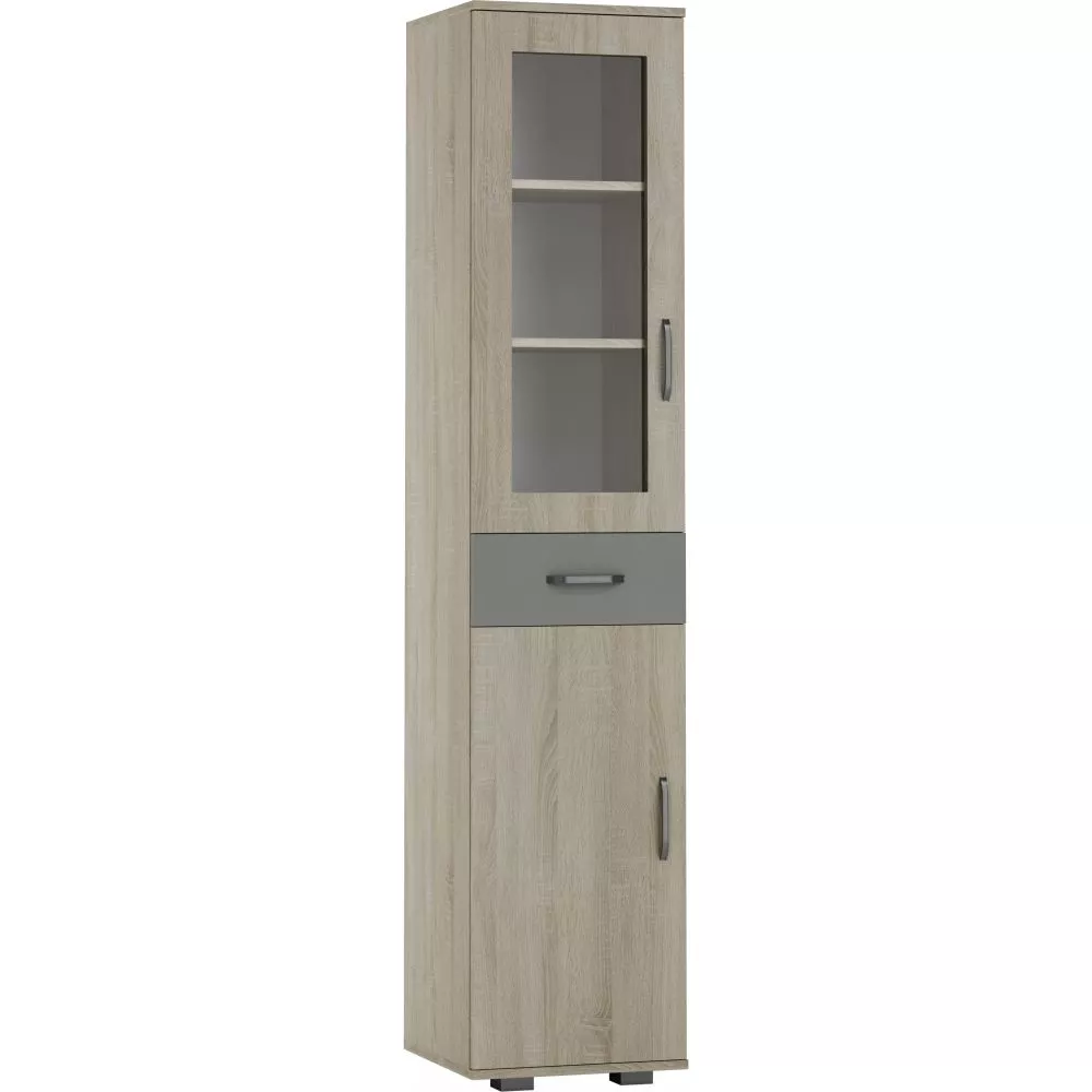 Grāmatu skapis Oliwia OL-W400 Korpusa krāsa: ozols sonoma, Elementu krāsa: pelēks, · 40 × 40 × 190 cm