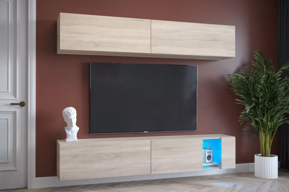 Sekcija Exclusive 4 ar LED · Sonoma · 182 × 35 × 200 cm