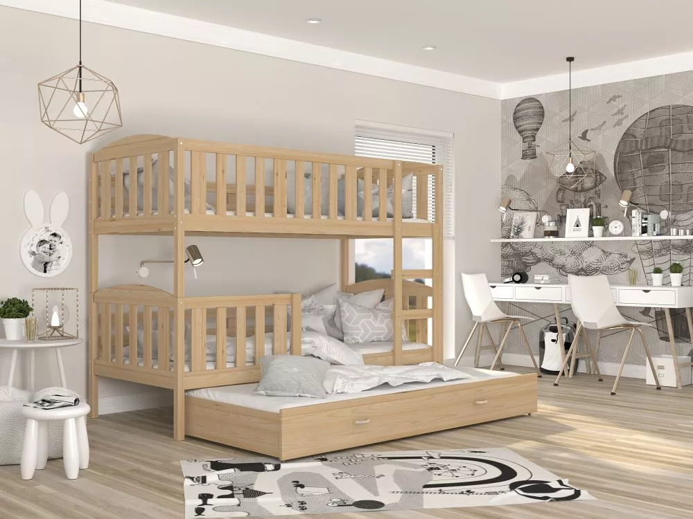 Bērnu gulta Kubus 3 80x190 ar stelāžām Guļamvietas platums: 80 cm, Guļamvietas garums: 190 cm, · Priede · 86 × 198 × 158