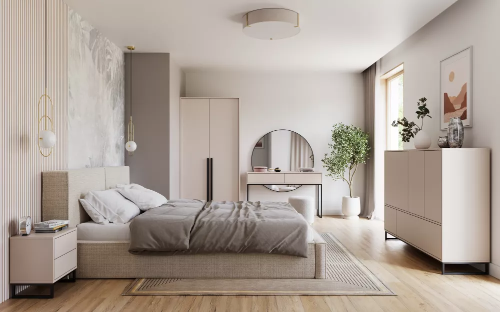 Gulta Genua D2 160x200 standard ar stelāžu Guļamvietas platums: 160 cm, Guļamvietas garums: 200 cm, · Bēšs · 180 × 234 ×
