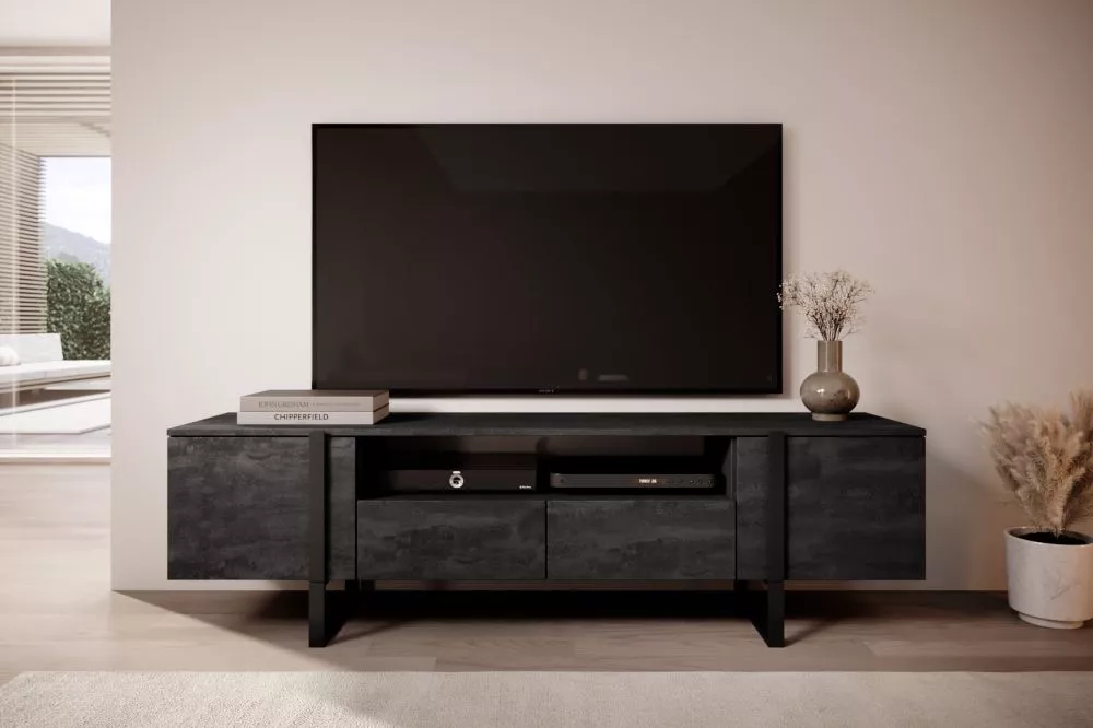 TV tumba Verica RTV 200 2D2SZ Black · Melns · 200 × 45 × 57 cm
