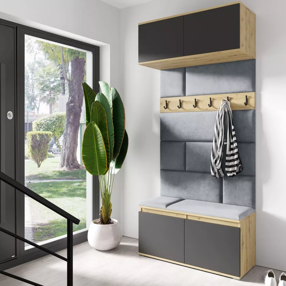 Apavu plaukts Emi 23 Trinity Korpusa krāsa: ozols artisan + melns, · 100 × 225 × 40 cm