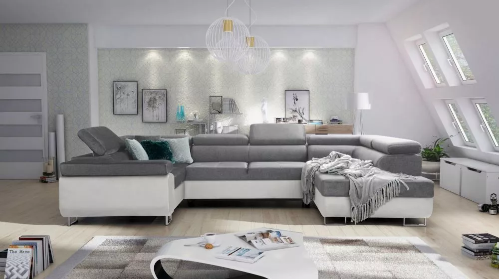 Dīvāns Annabelle U Eco Standard · Pelēks + balts · 203 × 340 × 76 cm