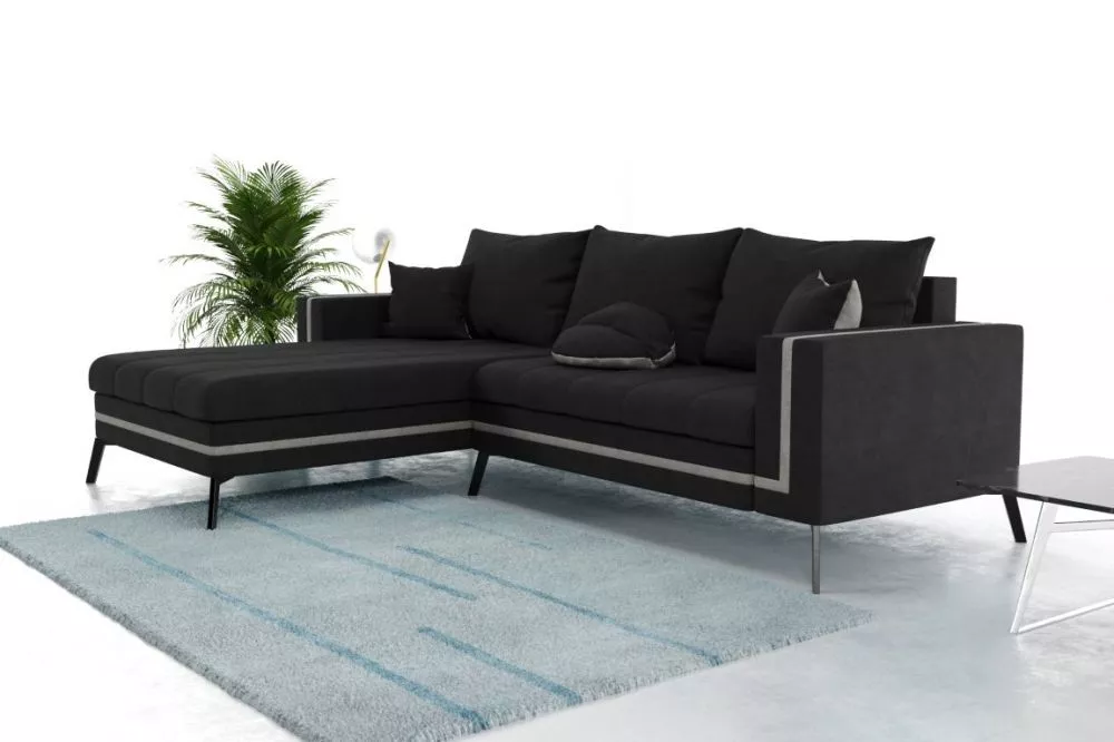 Dīvāns Novigrad Standard · Melns + pelēks · 142 × 257 × 85 cm