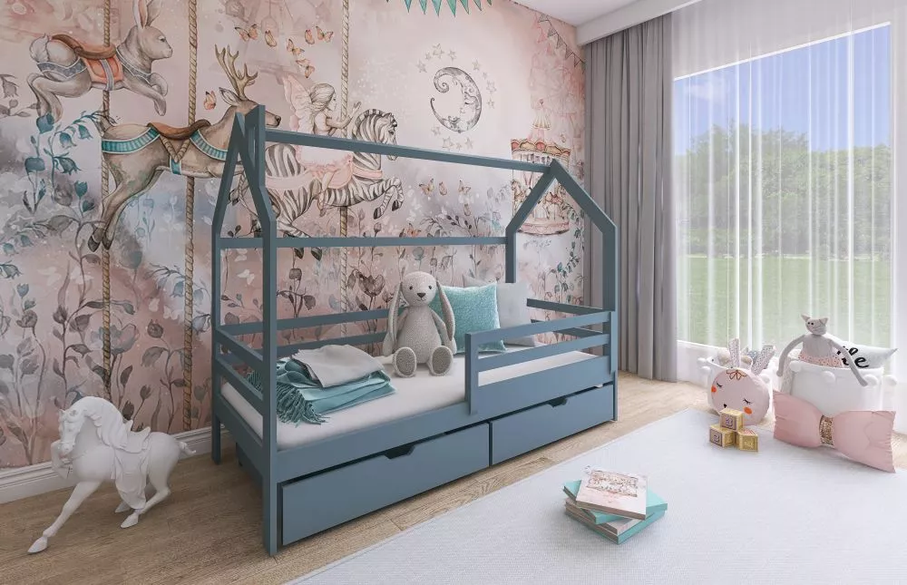 Bērnu gulta Lila ar stelāžu Guļamvietas platums: 90 cm, Guļamvietas garums: 200 cm, · Pelēks · 96 × 204 × 148 cm