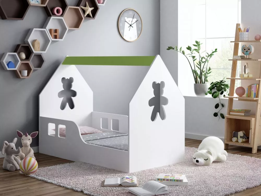 Bērnu gulta House 4 ar stelāžu Guļamvietas platums: 70 cm, Guļamvietas garums: 140 cm, · 70 × 144 × 106 cm