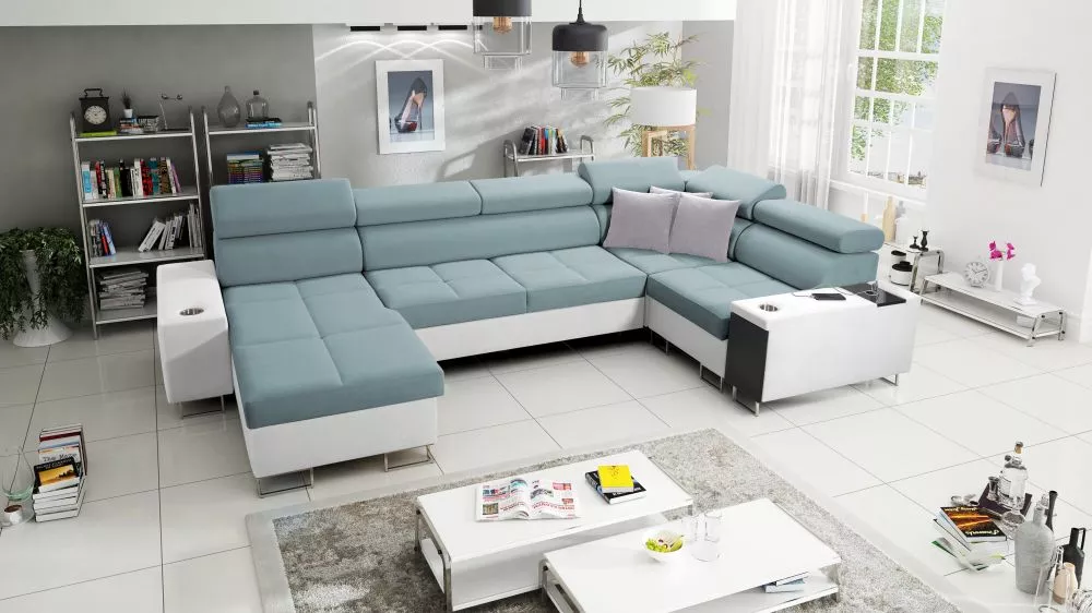 Dīvāns Morena 4 Maxi Premium Standard · Gaiši zils + balts · 207 × 360 × 84 cm