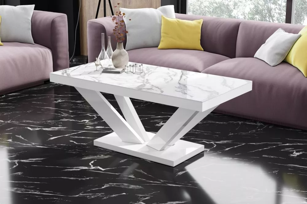 Žurnālgalds Viva 2 Mini Gloss Korpusa krāsa: balts marmors, · 120 × 60 × 50 cm