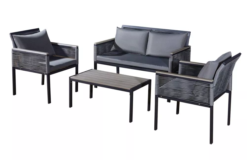 Komplekts Corto Garden Personu skaits: 4, Korpusa krāsa: melns, Elementu krāsa: pelēks, · 116 × 72 × 78 cm