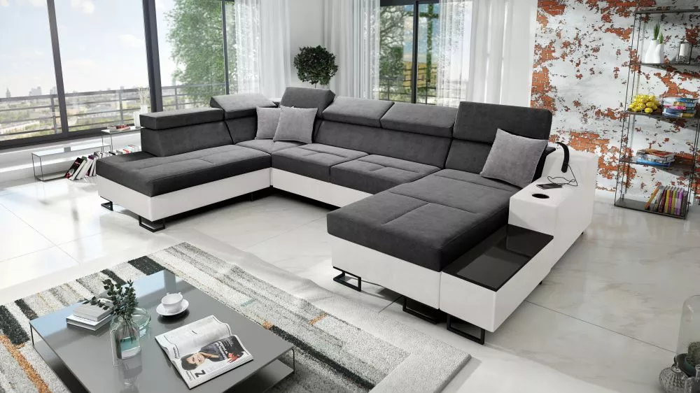 Dīvāns Alicante 6 Whisper Eco Standard · Tumši pelēks + balts · 223 × 361 × 81 cm