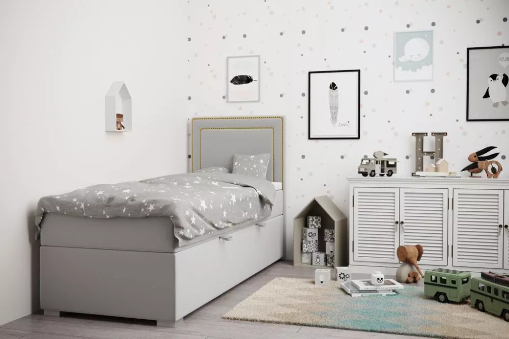 Gulta Quarto Boxspring Standard Guļamvietas platums: 90 cm, Guļamvietas garums: 200 cm, · Gaiši pelēks · 90 × 207 × 118 