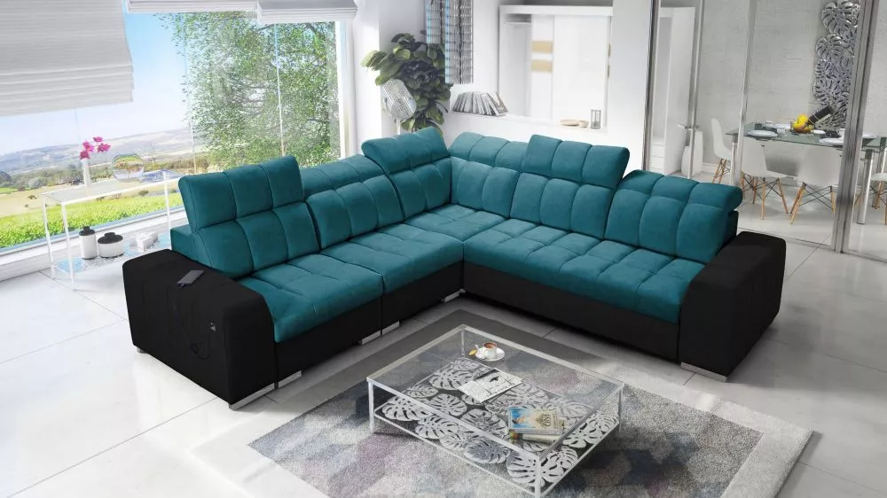 Dīvāns Pagano 3 Premium Standard · Tirkīzs + melns · 285 × 285 × 83 cm