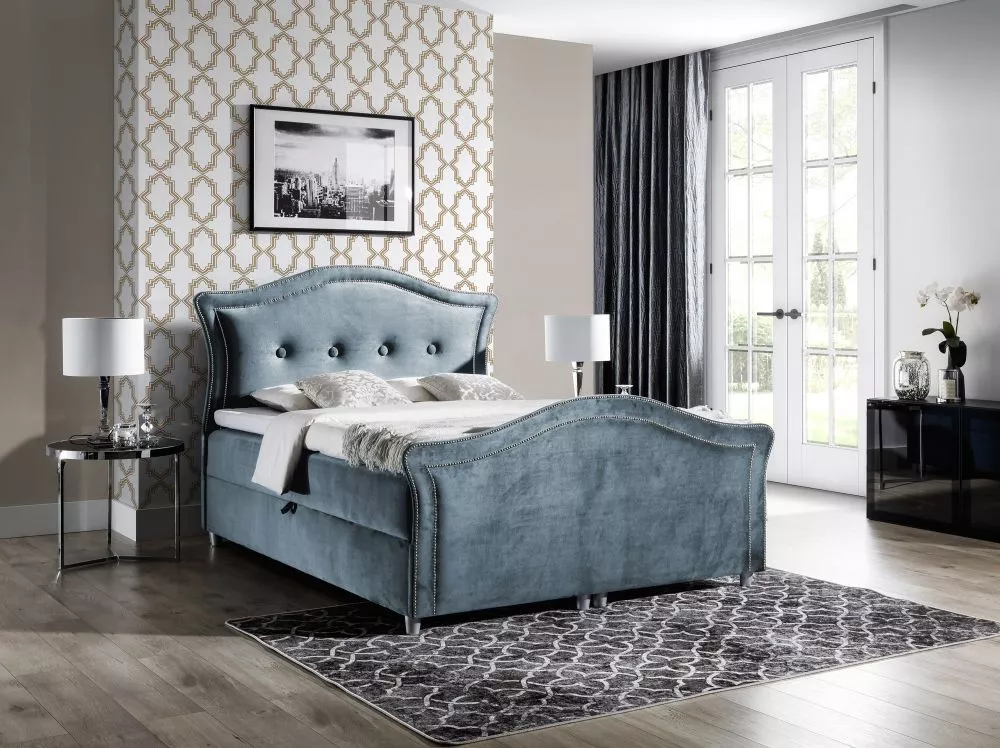Gulta Bedran Lux Boxspring Standard Guļamvietas platums: 160 cm, Guļamvietas garums: 200 cm, · Gaiši zils · 170 × 214 × 