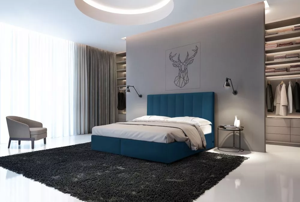 Gulta Rimini Boxspring Standard Guļamvietas platums: 160 cm, Guļamvietas garums: 200 cm, · Zils · 160 × 210 × 115 cm